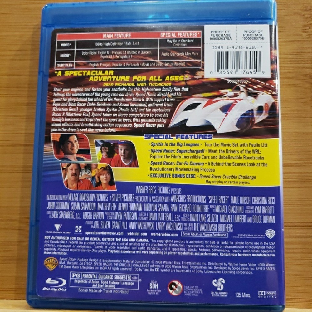 Speed Racer (Blu-ray, 2008) With Slipcover No Digital Code - Picture 4 of 4